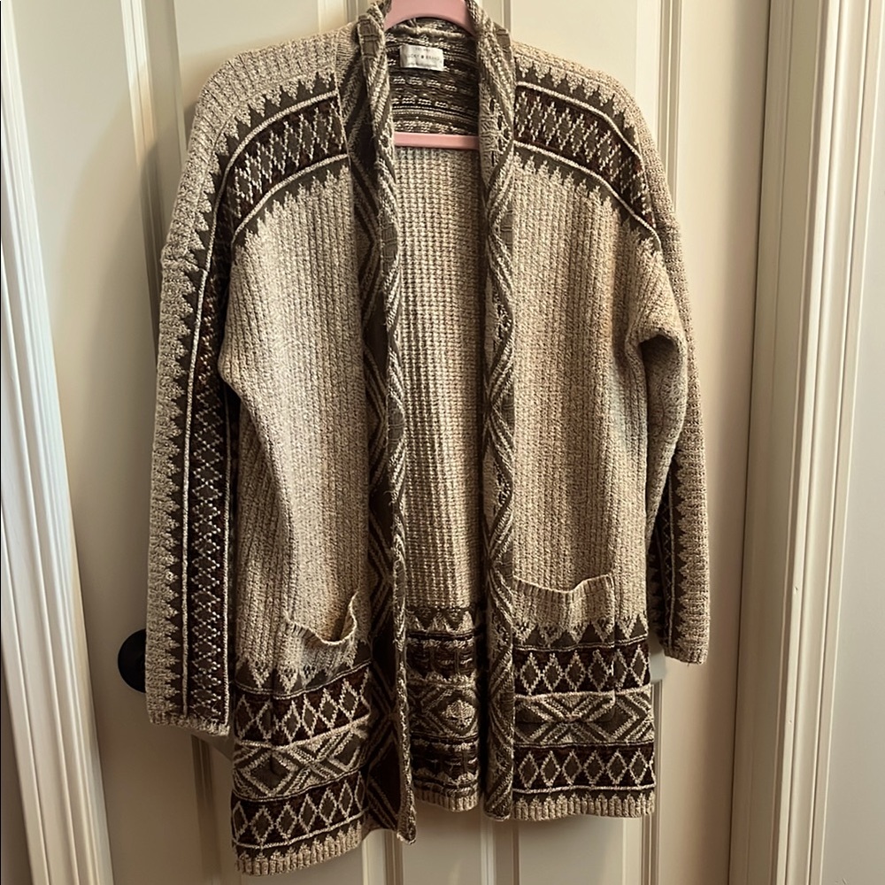 Lucky Brand Cream and Brown Nordic Cardigan Sweater